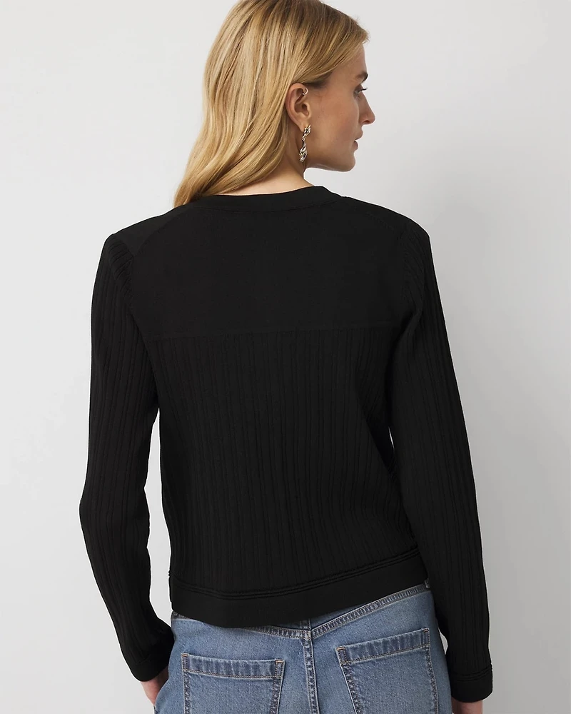 Mixed Stitch Button Front Cardigan