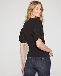 Ribbed Poplin Twist Sleeve Tee