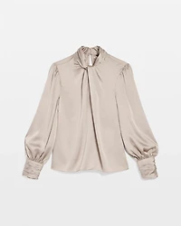 Long Sleeve Twisted Neck Satin Blouse