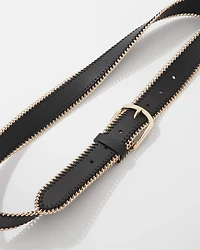 Faux Leather Belt with Chain Trim