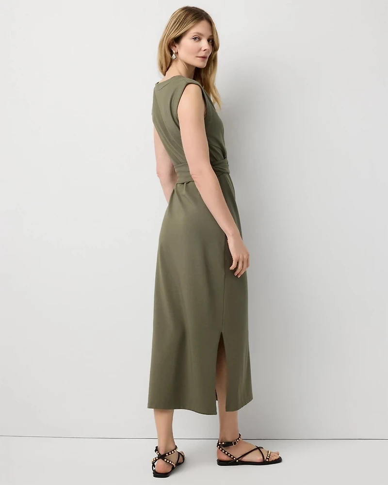 Ponte Tie-Waist Midi Dress