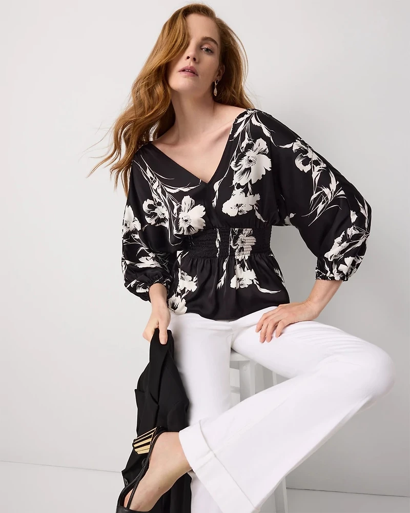 3/4 Sleeve Smocked Waist Kimono