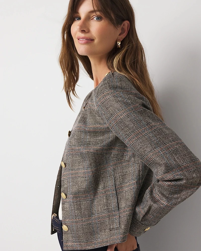 Metallic Plaid Cropped Jacket