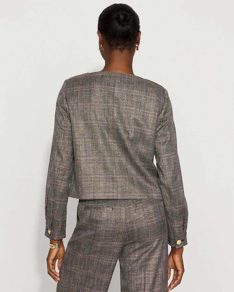 Metallic Plaid Cropped Jacket