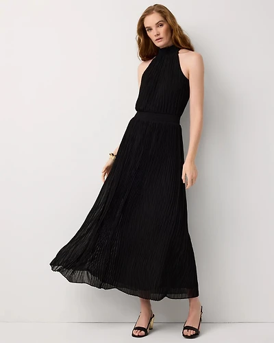 Pleated Halter Maxi Dress