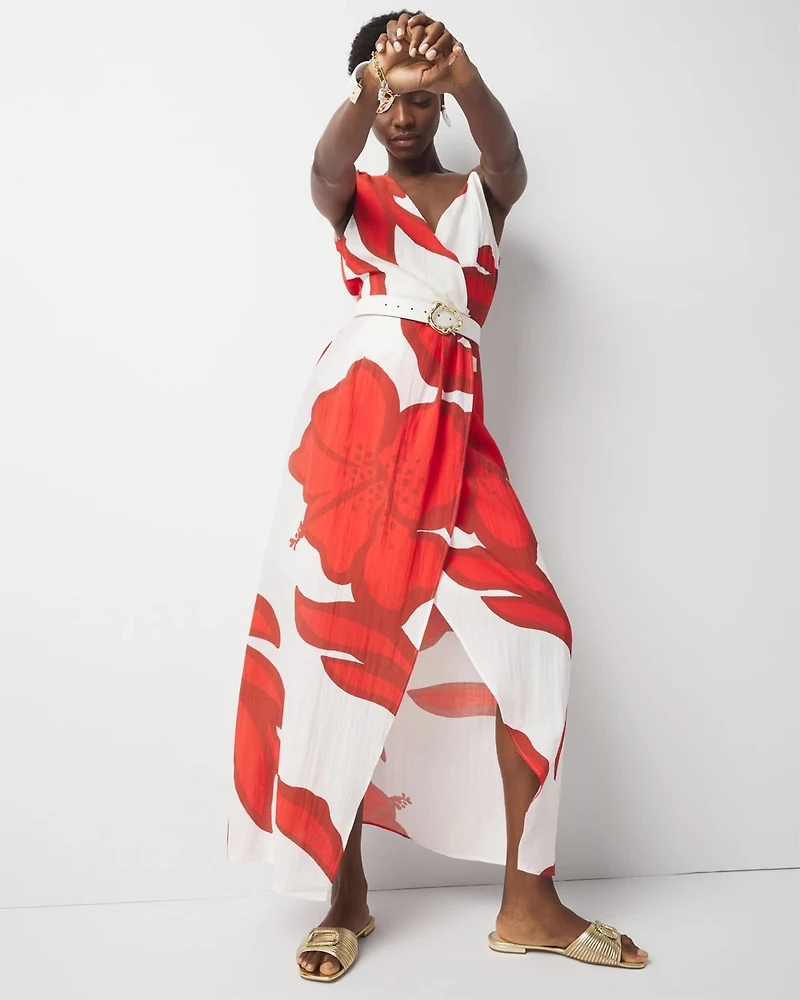 Petite Asymmetric Floral Maxi Dress