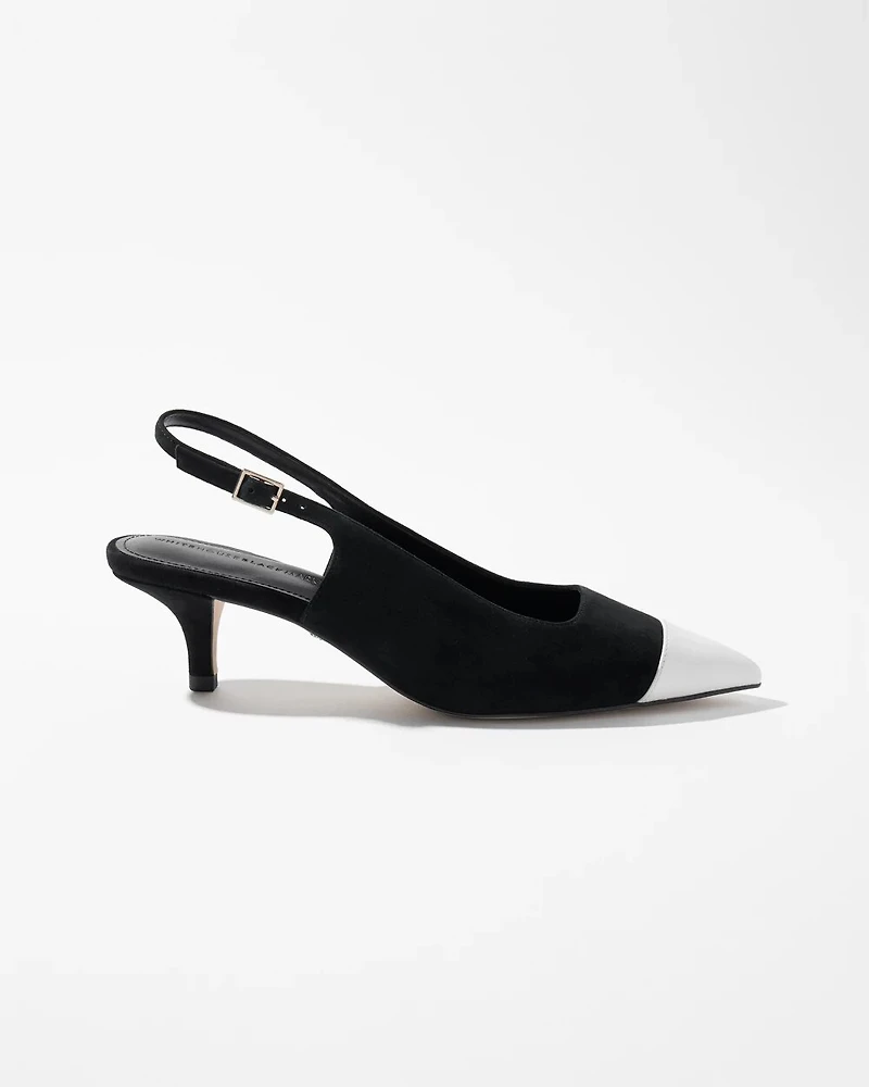 Cap Toe Suede Slingback Kitten Heels