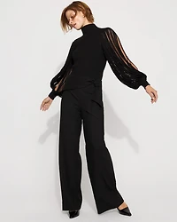 Fringe Sleeve Mockneck Pullover Sweater