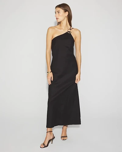 Linen-Blend One-Shoulder Column Dress