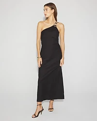 Linen-Blend One-Shoulder Column Dress
