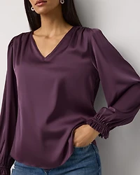 Ruffle Cuff Satin Blouse
