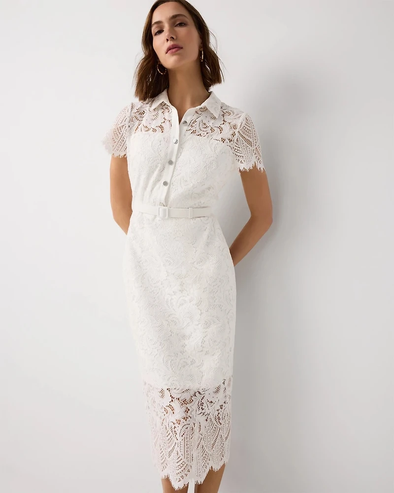 Button-Front Lace Midi Dress