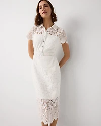 Button-Front Lace Midi Dress