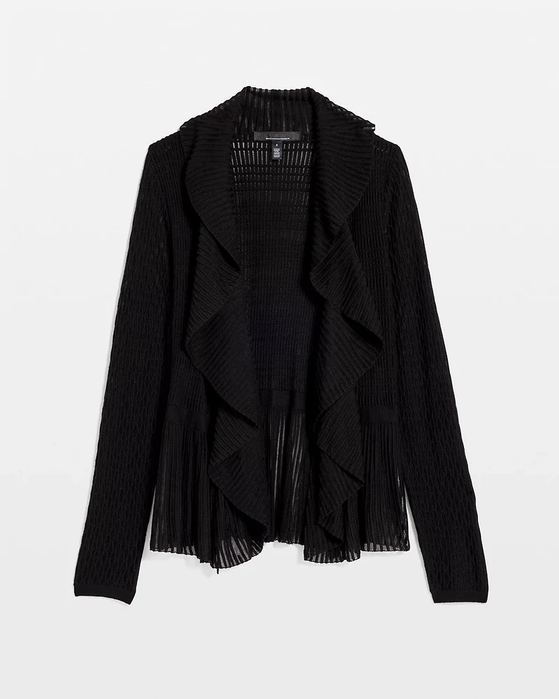 Petite Long Sleeve Pointelle Peplum Cardigan