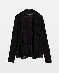 Petite Long Sleeve Pointelle Peplum Cardigan