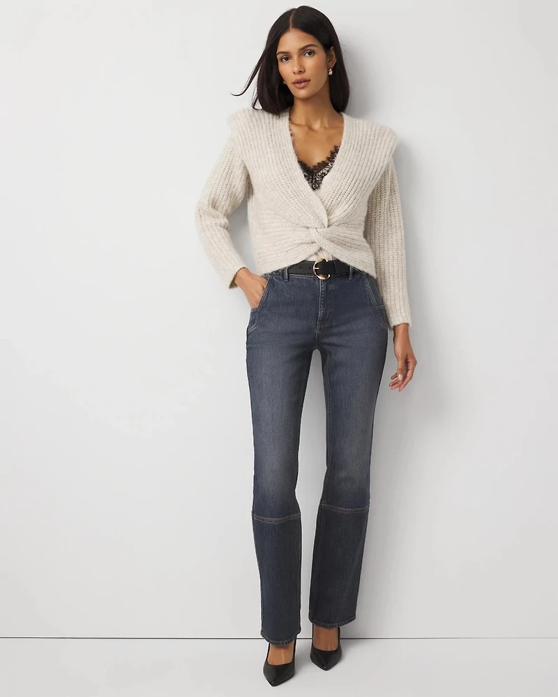 Petite Zip Hem High Rise Bootcut Jean