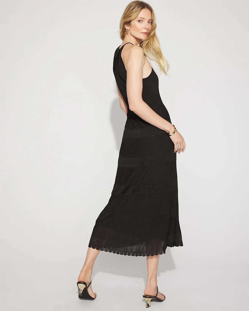 Tie-Back Halter Sweater Midi Dress