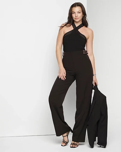 Buckle-Waist Wide-Leg Pant