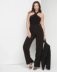 Buckle-Waist Wide-Leg Pant