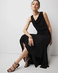 Cowl Neck Ruched Midi Dress