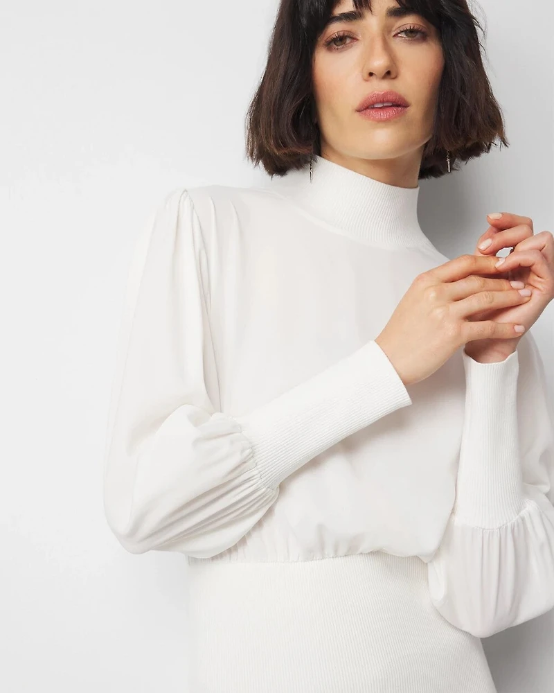 Petite Long Sleeve Smocked Waist Blouse