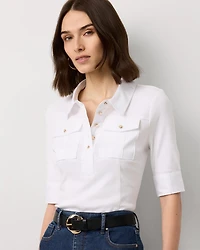 Poplin Detail Knit Polo Henley