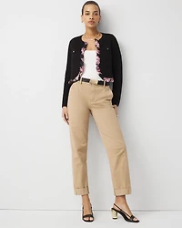 Satin Trim Cropped Cardigan