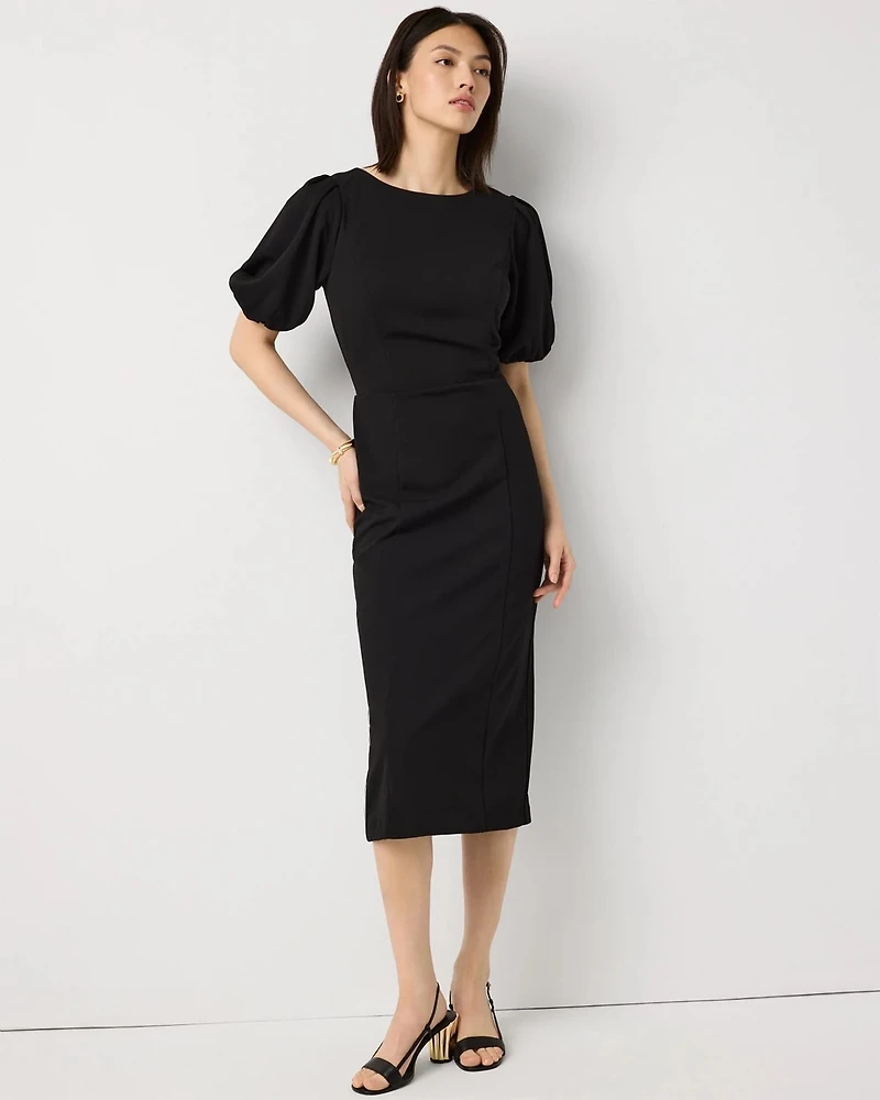 Puff Sleeve Midi Sheath Dress