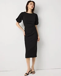 Puff Sleeve Midi Sheath Dress