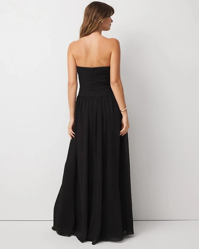 maxi black dress with sleeves Black Tiered Chiffon Strapless Cocktail Dress – Vintage Couture main image 1