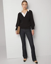 Pleated Shoulder V-Neck Pullover