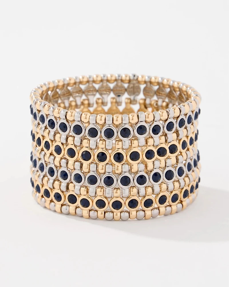 Navy Blue Stone Mixed Metal Stretch Bracelet