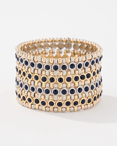 Navy Blue Stone Mixed Metal Stretch Bracelet