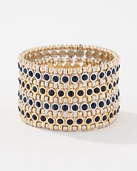 Navy Blue Stone Mixed Metal Stretch Bracelet