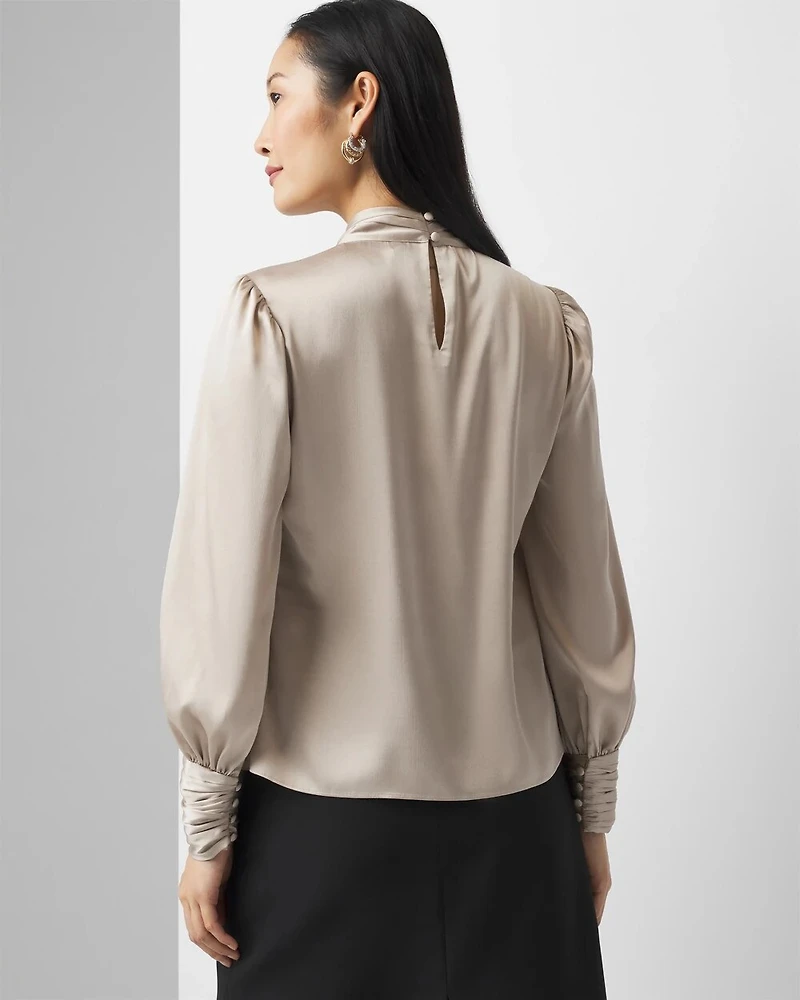 Long Sleeve Twisted Neck Satin Blouse