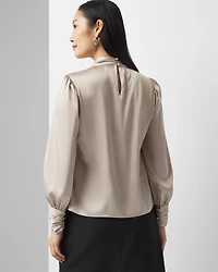 Long Sleeve Twisted Neck Satin Blouse