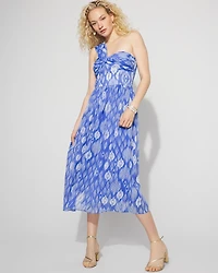 One-Shoulder Ikat Print Midi Dress