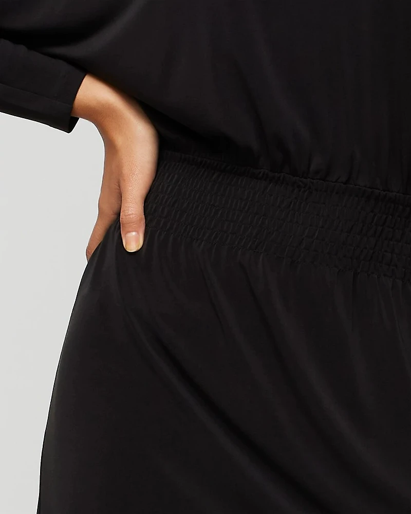 Long Sleeve Smocked Matte Jersey Dolman Dress