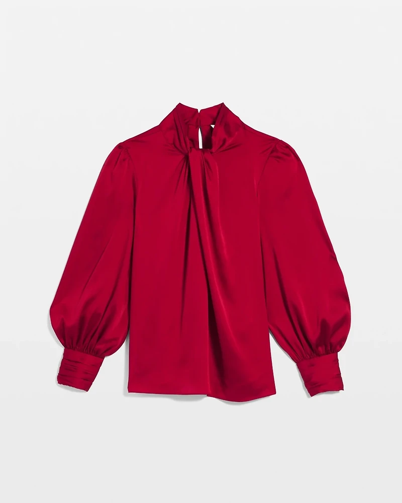 Long Sleeve Twisted Neck Satin Blouse