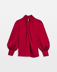 Long Sleeve Twisted Neck Satin Blouse