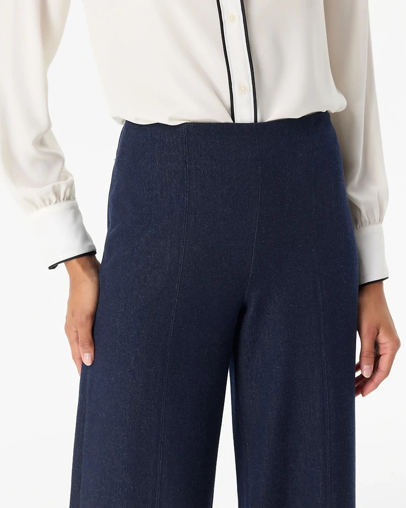 Denim-Look High Rise Wide Leg Pant