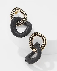 Black Raffia + Crystal Drop Earrings