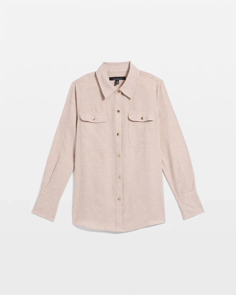 Linen-Blend Button Front Shirt
