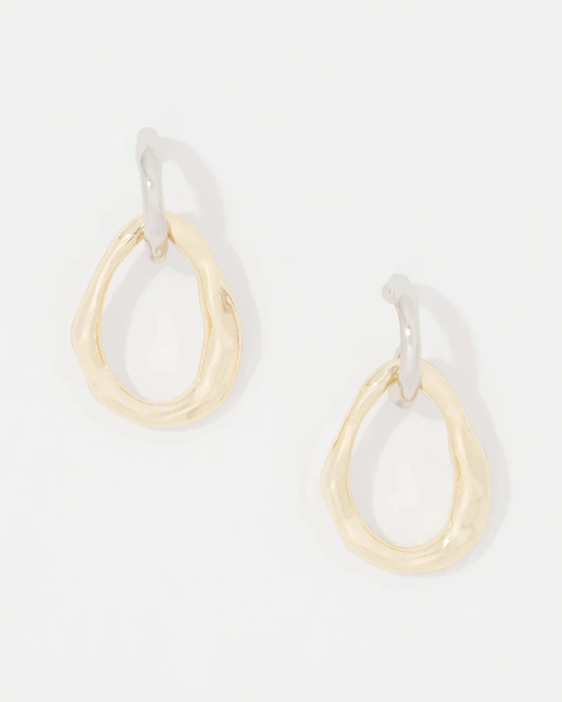 Silver + Gold Sculptural Drop Hoop Earrings