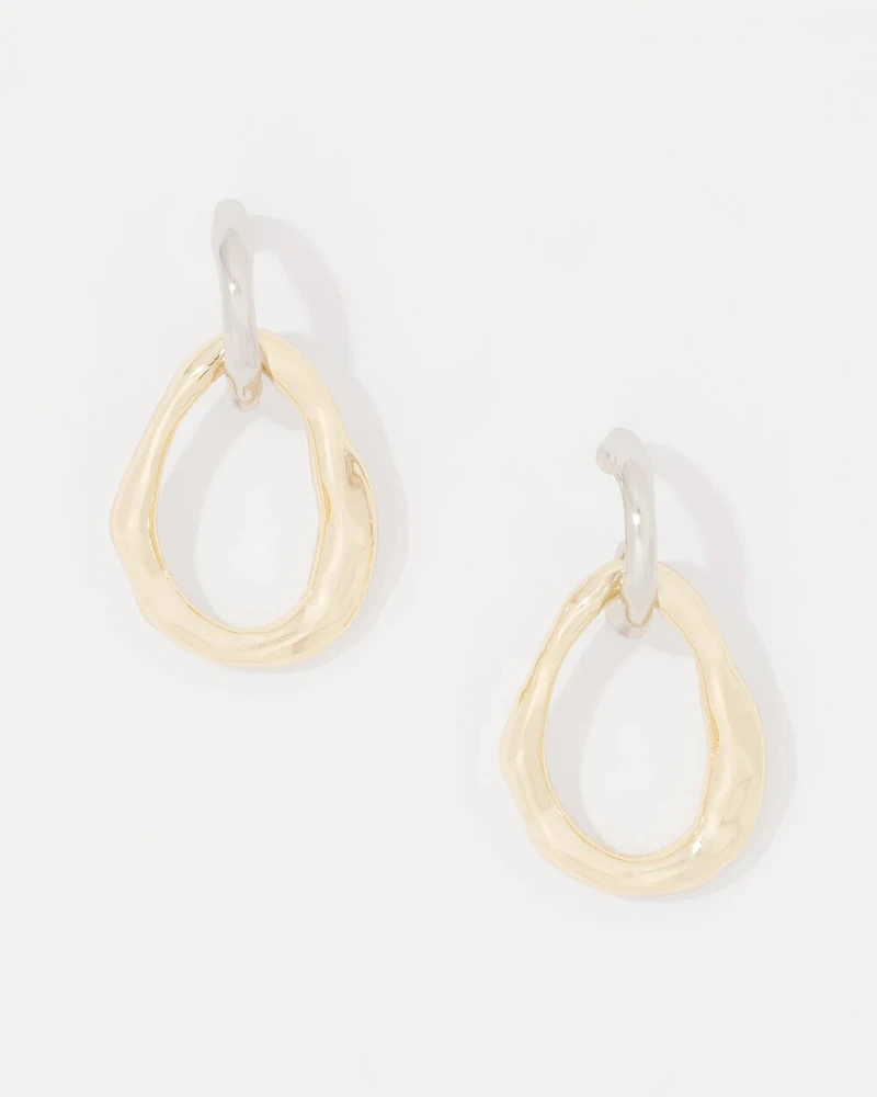 Silver + Gold Sculptural Drop Hoop Earrings