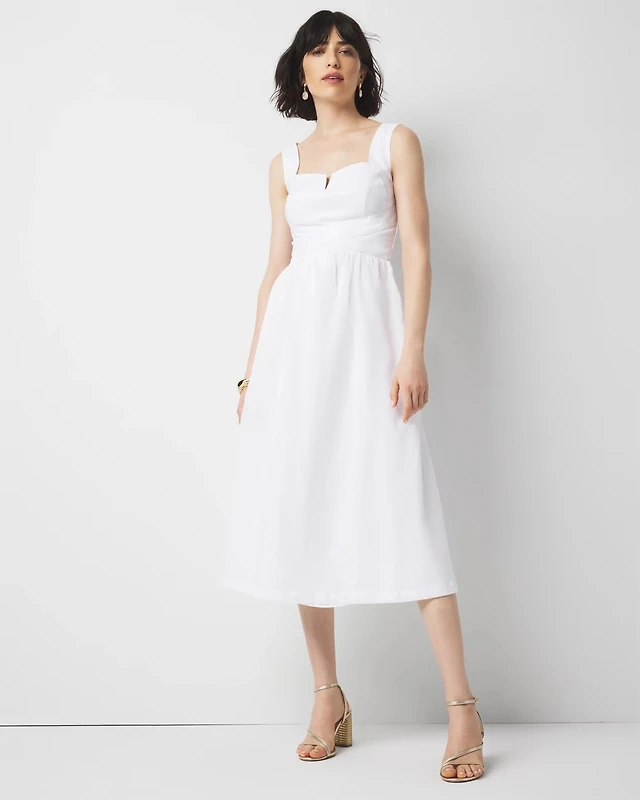 white house black market white dress Eyelet Midi Shirtdress Size 12 Seaming gives it a hint of tailoring Ponte Sheath Dress | White