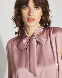 Bubble Hem Tie-Neck Shell