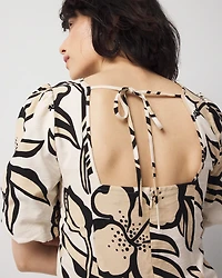 Puff-Sleeve Drawstring Blouse