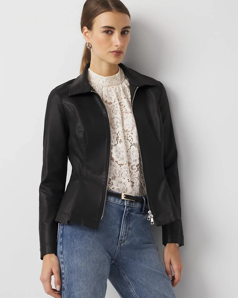 Peplum Coated Denim Jacket