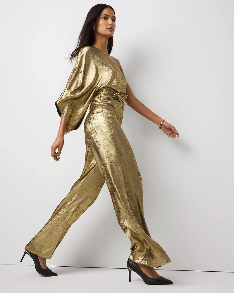 One-Shoulder Metallic Chiffon Jumpsuit